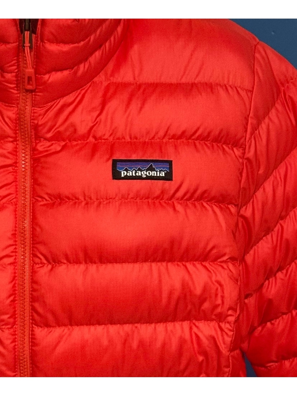 Patagonia Womens Size Large Goose Down Sweater Catalan Coral Red Full Zip Jacket - Picture 2 of 4